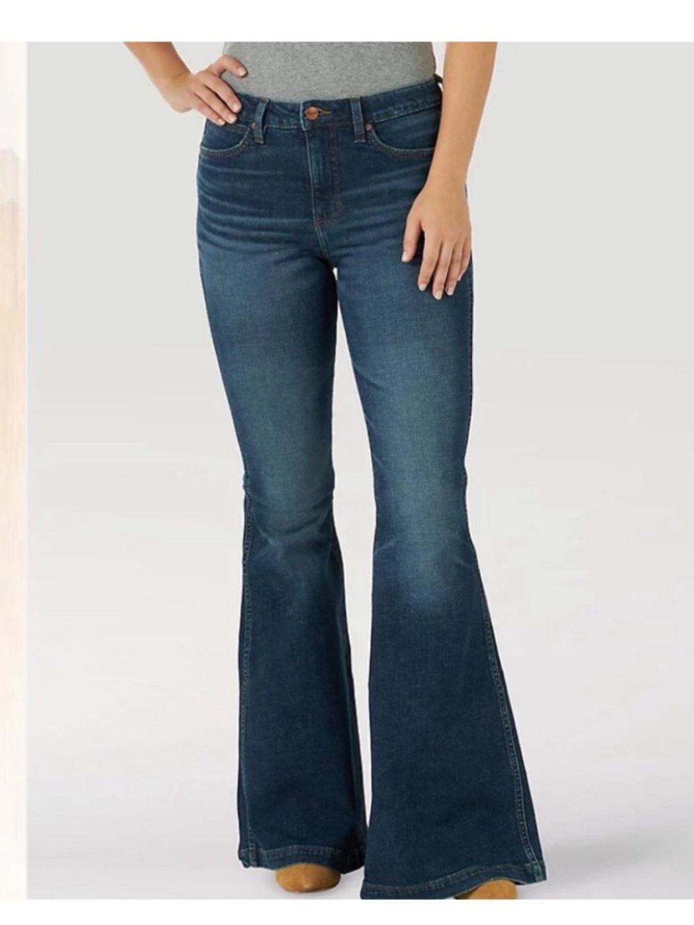 Wrangler High-Rise Flare Jeans in Dark Blue Denim - Picture 3 of 8